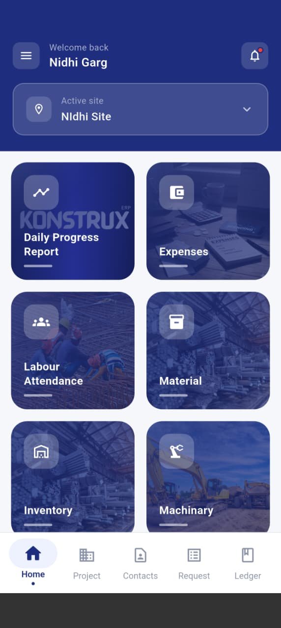 Konstrux home dashboard