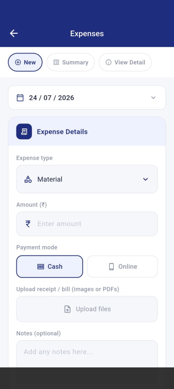 Konstrux expenses screen